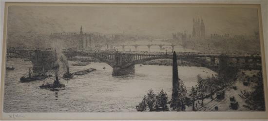 W.L. Wyllie, etching, London, 17 x 39cm